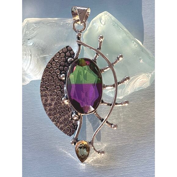 925 Sterling Bi-Color Tourmaline Pendant - Picture 1 of 6